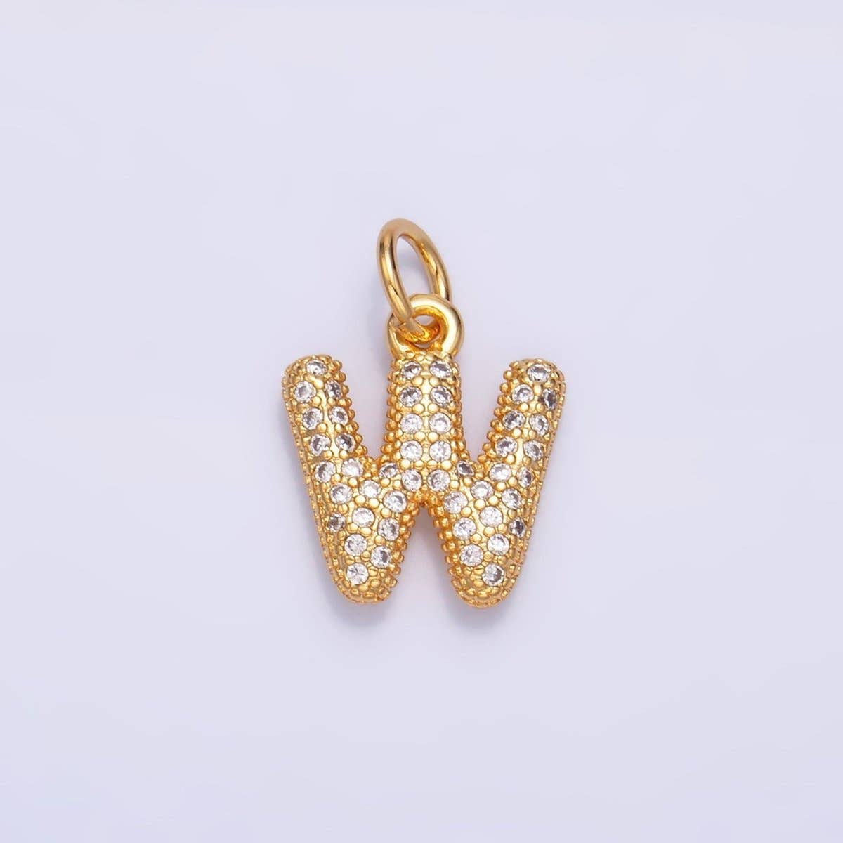 24K Gold Filled Micro Paved CZ Chubby Balloon Initial Letter Pendant | A015 - A027: Set