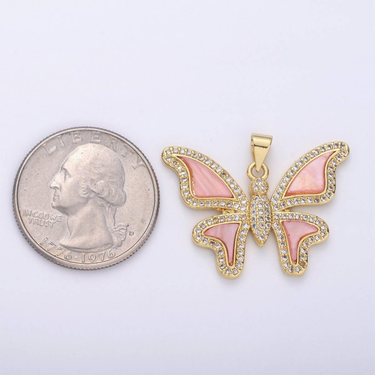 Large Pink Pearl Butterfly Charm