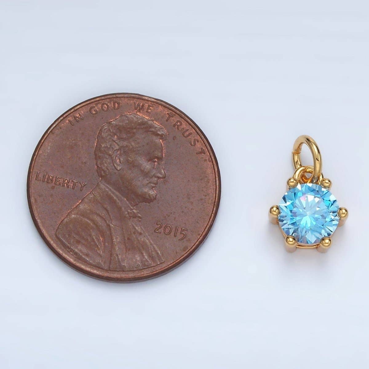 24K Gold Filled 8mm Round CZ Birthstone Personalized Charm | AG871 - AG876: December - Zircon
