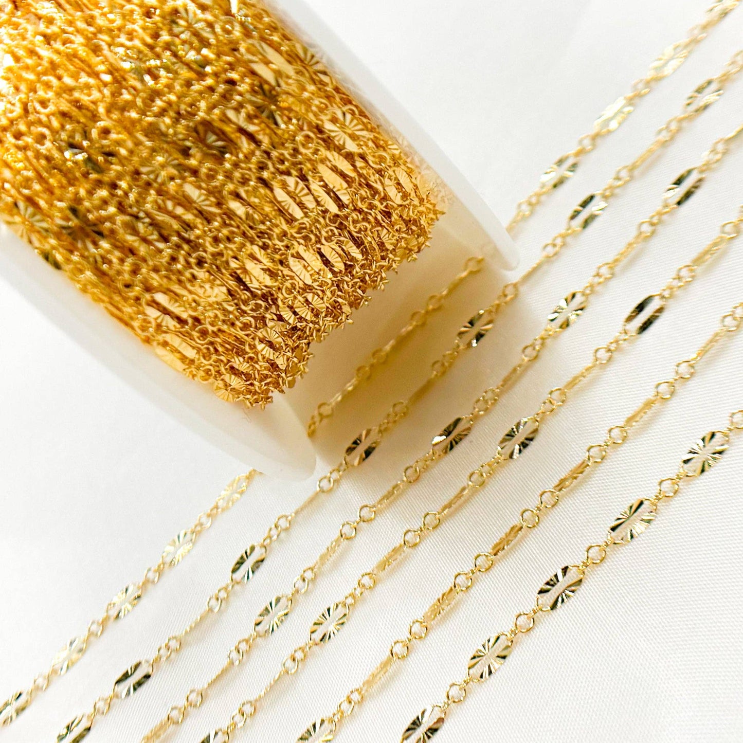 Permanent Jewelry 14K Gold Filled Diamond Cut Marina Link Chain: 5.1mm-6mm 7in