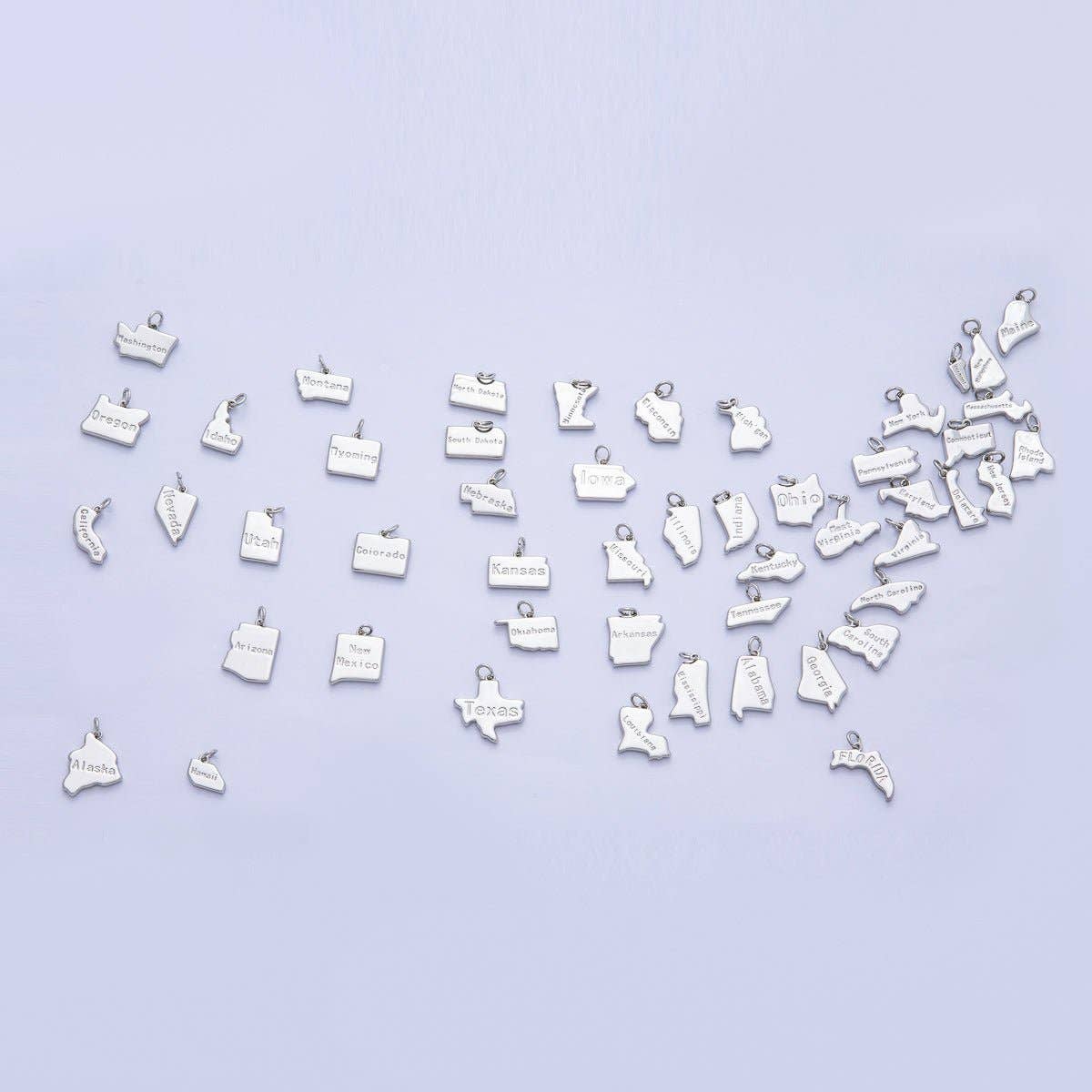 18K Gold Filled United States of America State Map Charm in Gold & Silver | AK064 - AK113: SILVER / 49. Texas