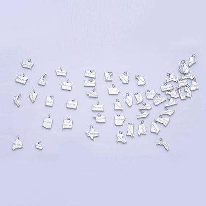 18K Gold Filled United States of America State Map Charm in Gold & Silver | AK064 - AK113: SILVER / 49. Texas