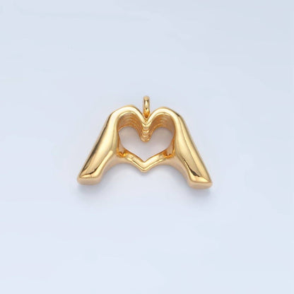 24K Gold Filled Heart Hand Gesture Multidimensional Charm in Gold & Silver | E372: Silver