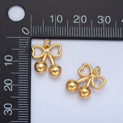 24K Gold Filled Mini Cherry Bow Ribbon Multidimensional Charm in Gold & Silver | N1345: Silver
