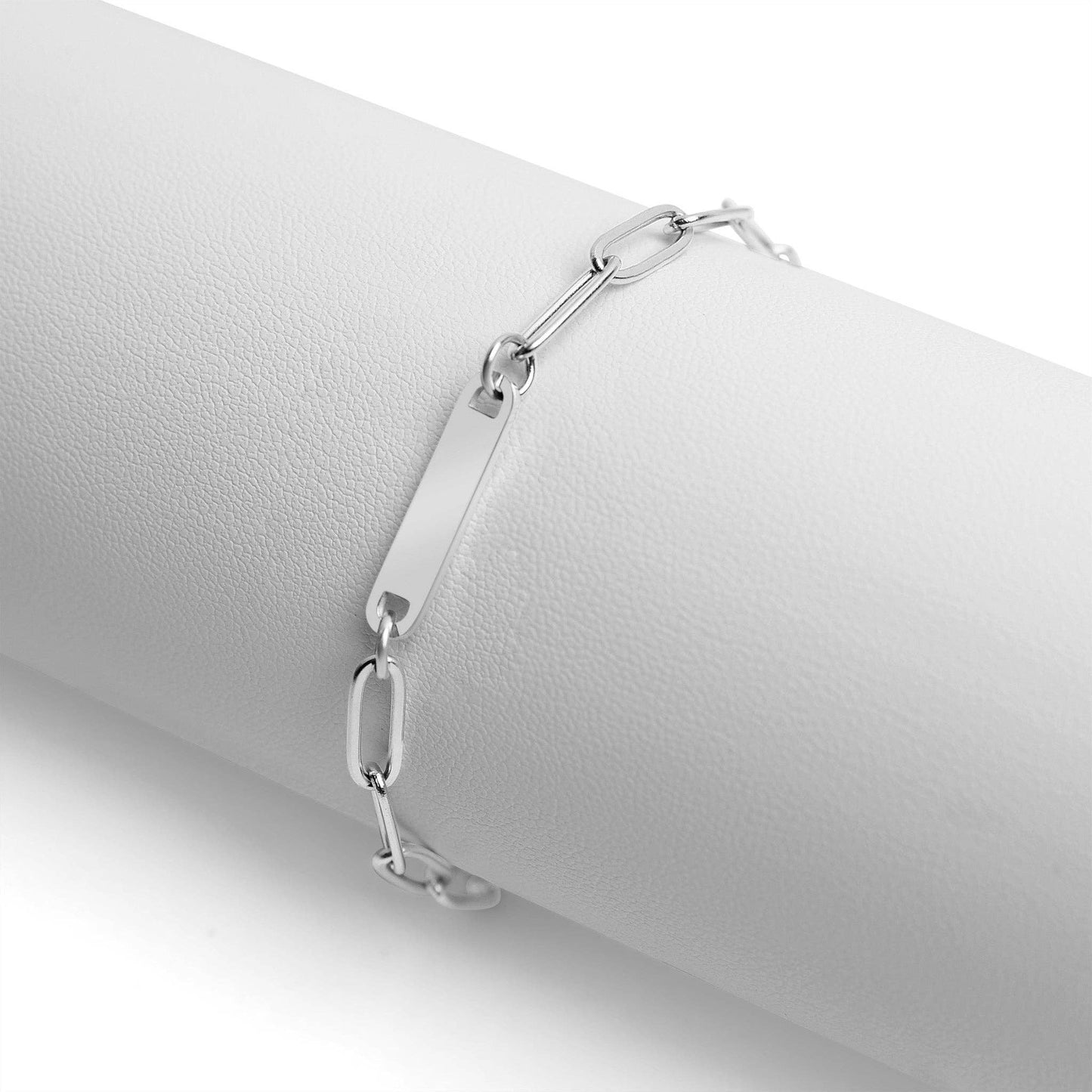Stainless Steel Engravable Paperclip Bar Bracelet: Gold