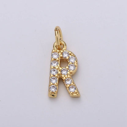 14k Gold Filled Tiny CZ Initial, Letter Alphabet Micro Pave charms Dainty Gold Cubic Pendant Charm for Necklace Bracelet Earring Add on A-099 to A-111: By Set