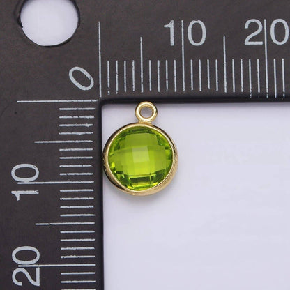 9mm Round BIRTHSTONE Cubic Zirconia Circle Gold Charm Add on Component For Jewelry Making | N-1209 N-1210: Fuchsia