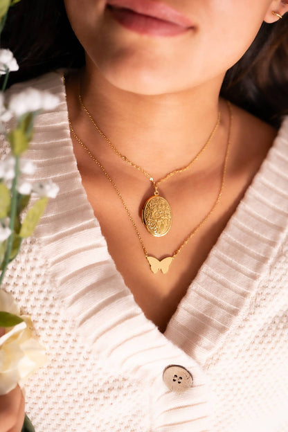 18K Gold PVD Stainless Steel Engravable Butterfly Necklace : Stainless