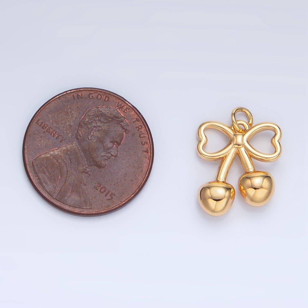 24K Gold Filled Mini Cherry Bow Ribbon Multidimensional Charm in Gold & Silver | N1345: Silver
