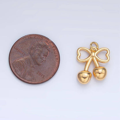 24K Gold Filled Mini Cherry Bow Ribbon Multidimensional Charm in Gold & Silver | N1345: Silver