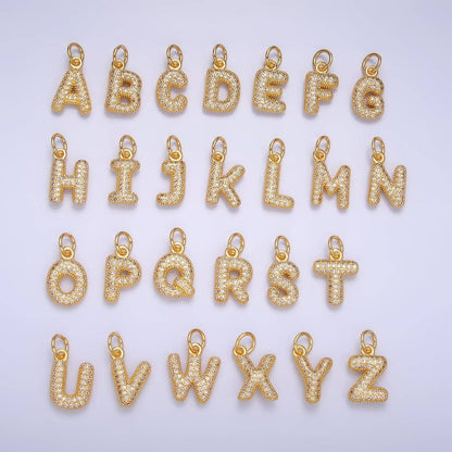 24K Gold Filled Micro Paved CZ Chubby Balloon Initial Letter Pendant | A015 - A027: Set