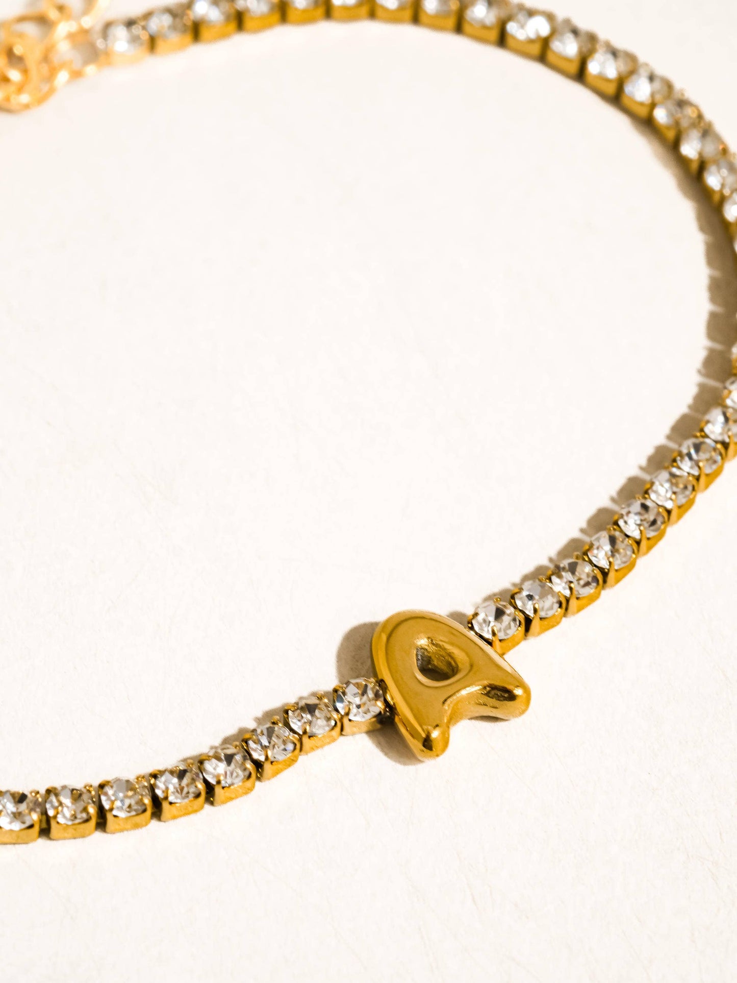 Chaplin 18K Gold Non-Tarnish Rhinestone Letter Bracelet: Yellow Gold / C