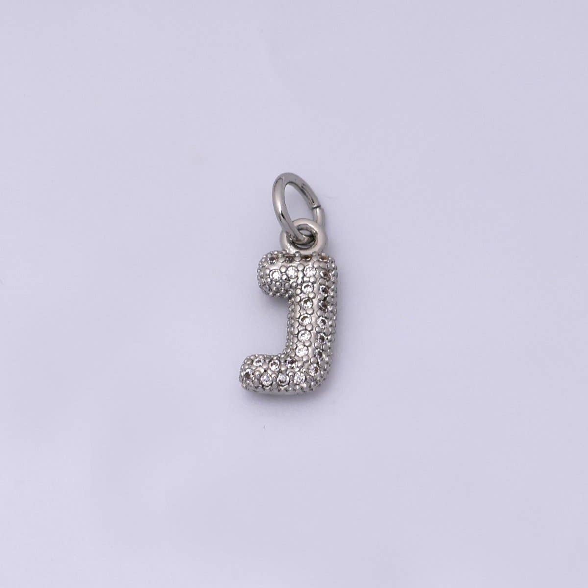 White Gold Filled Micro Paved CZ Chubby Balloon Initial Letter Pendant | A157 - A169: Letter A