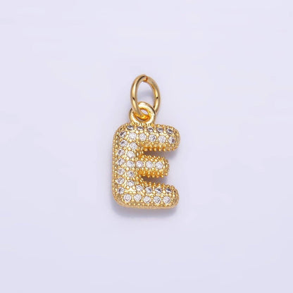 24K Gold Filled Micro Paved CZ Chubby Balloon Initial Letter Pendant | A015 - A027: Set