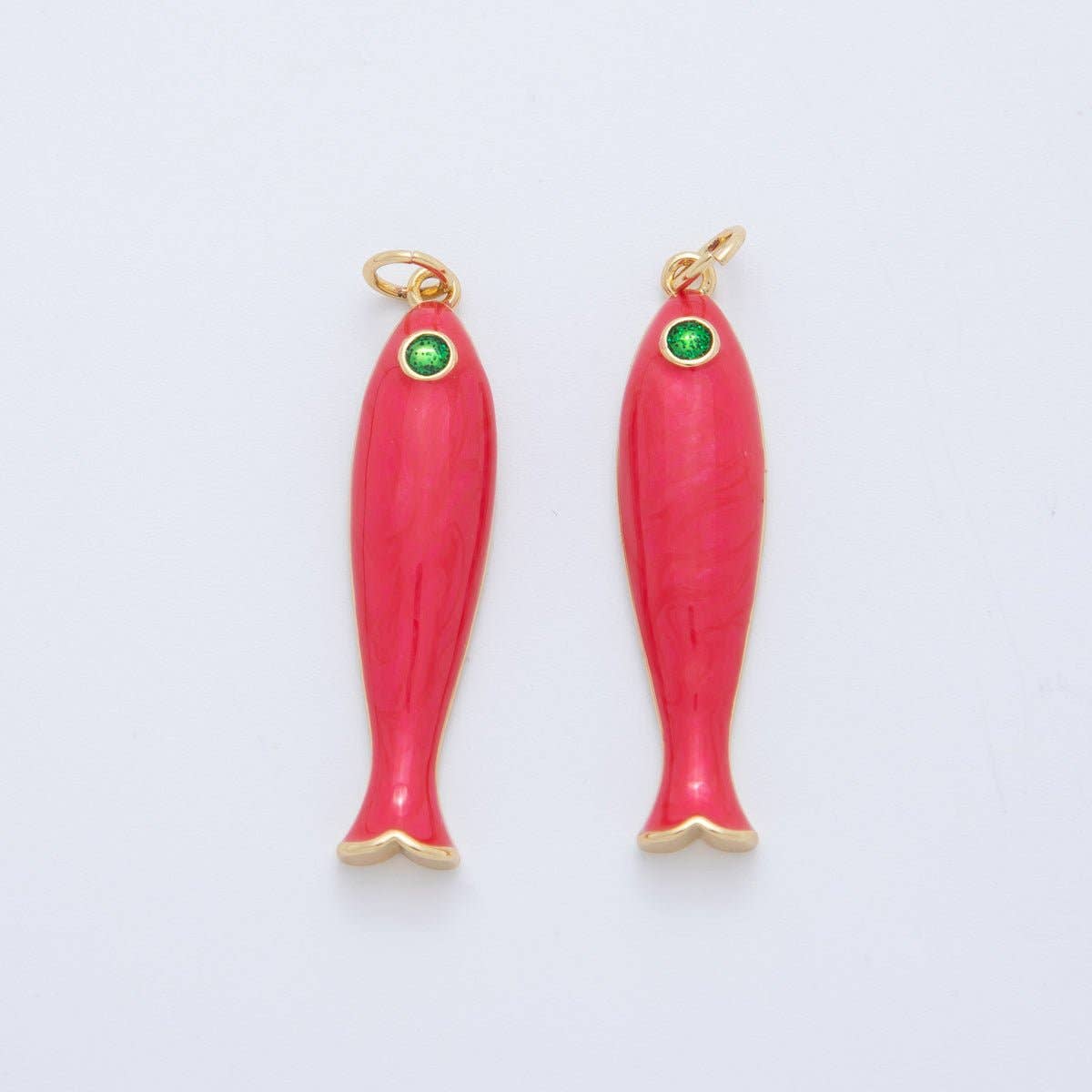 18K Gold Filled Blue, Green, Red Enamel Sardine Fish Charm | AF404 AF-779: Red