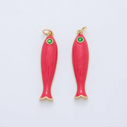 18K Gold Filled Blue, Green, Red Enamel Sardine Fish Charm | AF404 AF-779: Red