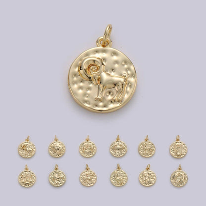 14K Gold Filled Zodiac Constellation Charms, Zodiac Symbol, Horoscope Charm, Gold Astrological Zodiac Signs, Double Sided Charm Pendant | A-A1707-A-A1712: Leo