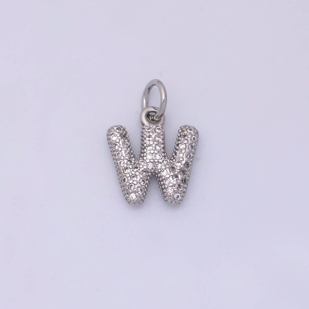 White Gold Filled Micro Paved CZ Chubby Balloon Initial Letter Pendant | A157 - A169: Letter A