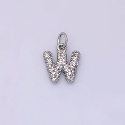 White Gold Filled Micro Paved CZ Chubby Balloon Initial Letter Pendant | A157 - A169: Letter A