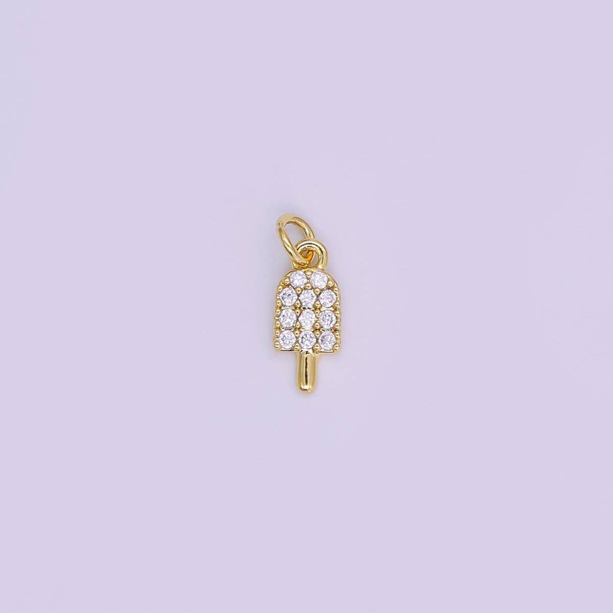 24K Gold Filled 11mm Micro Paved CZ Popsicle Sweet Ice Cream Charm in Gold & Silver | AJ-344: Silver