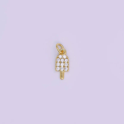 24K Gold Filled 11mm Micro Paved CZ Popsicle Sweet Ice Cream Charm in Gold & Silver | AJ-344: Silver