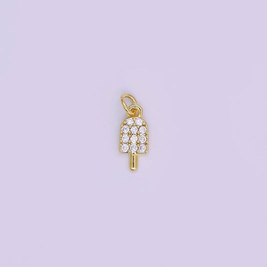 24K Gold Filled 11mm Micro Paved CZ Popsicle Sweet Ice Cream Charm in Gold & Silver | AJ-344: Gold