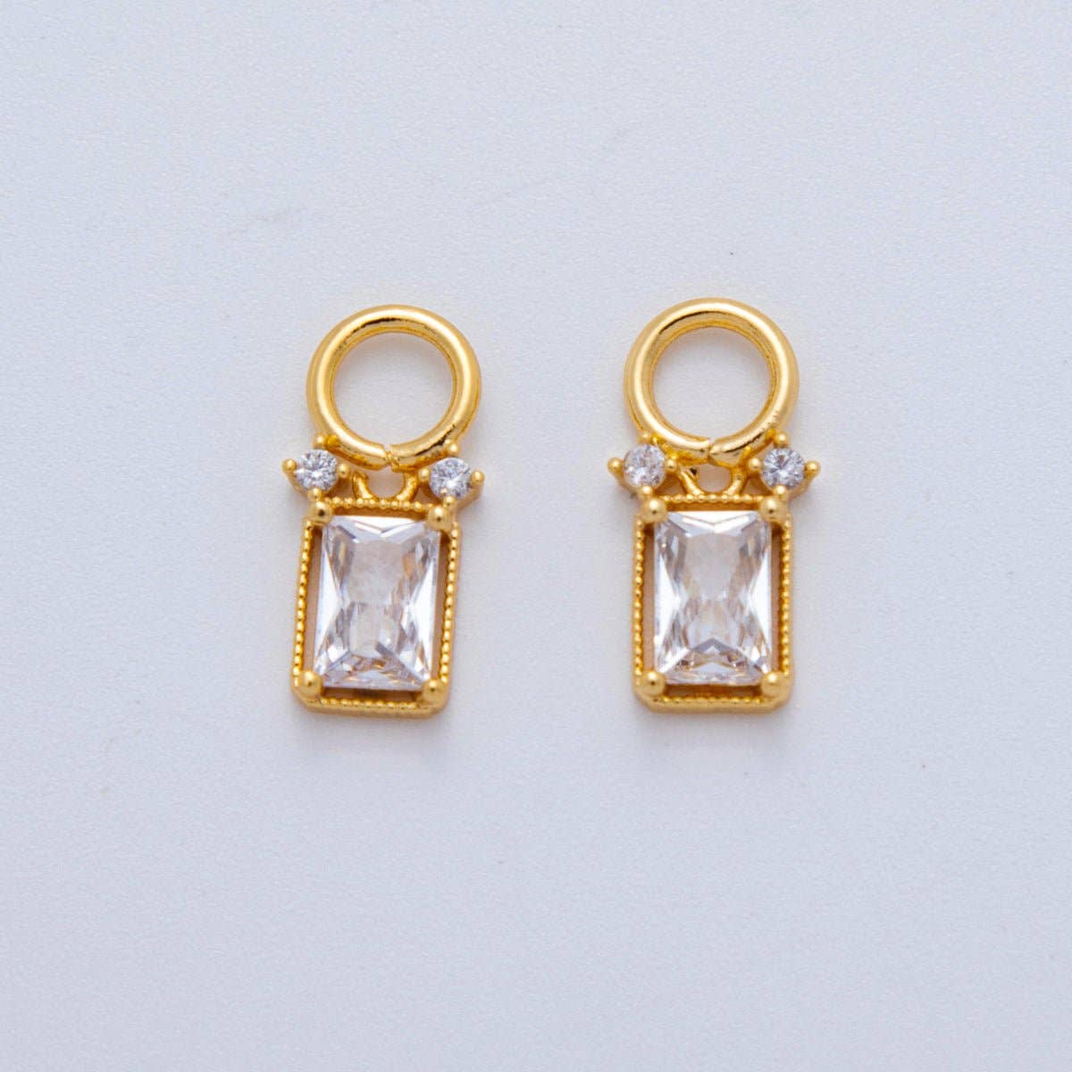 18K Gold Filled Clear CZ Baguette Bezel Add-On Drop Earring Charm | AF773
