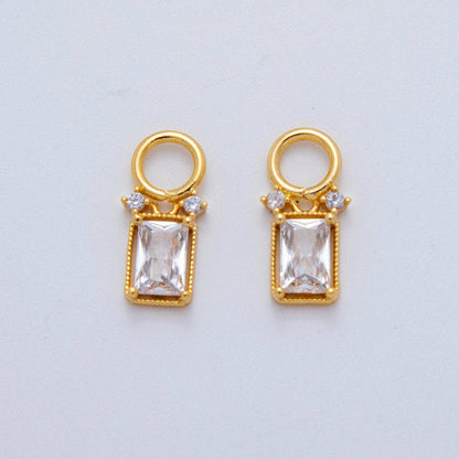 18K Gold Filled Clear CZ Baguette Bezel Add-On Drop Earring Charm | AF773