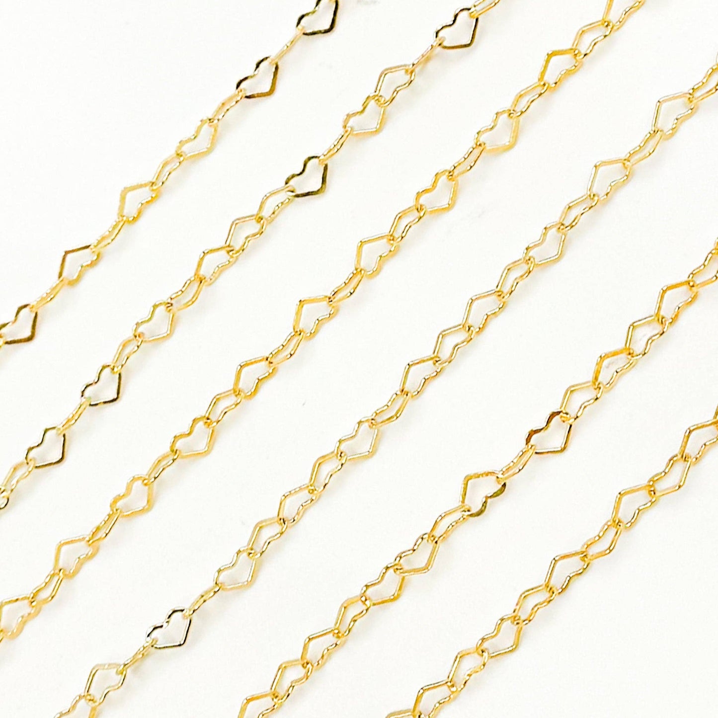 A35F/SPGF. 14K Gold Filled Flat Heart Link Chain: 1 Ft. / 3.1mm-4mm / Heart