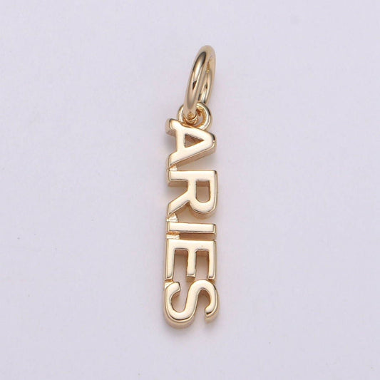 Gold Filled Zodiac Sign Script Words Mini Charm in Gold & Silver | A-A1815-A-A1820 | A-A1839-A-A1844: Gold / Aries