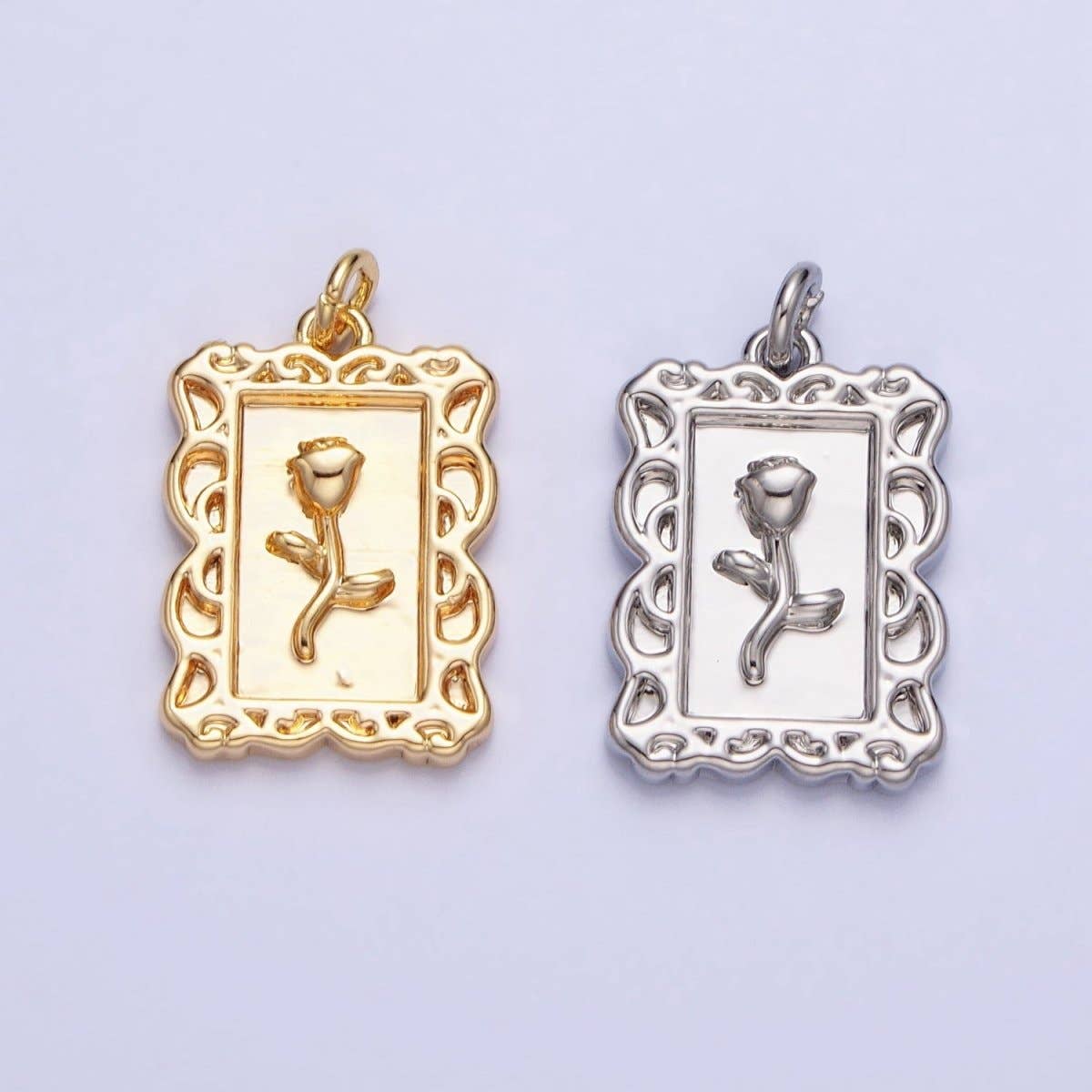 Mini Gold Frame Rose Charm Silver Belle Flower in the Picture frame AC751 AC752: Silver