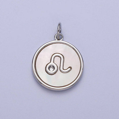 White Gold Filled Zodiac Signs Shell Pearl Round Coin Astrology Horoscope Silver Charm | A-A1731-A-A1736: Pisces