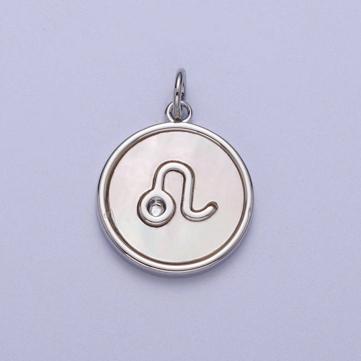 White Gold Filled Zodiac Signs Shell Pearl Round Coin Astrology Horoscope Silver Charm | A-A1731-A-A1736: Leo
