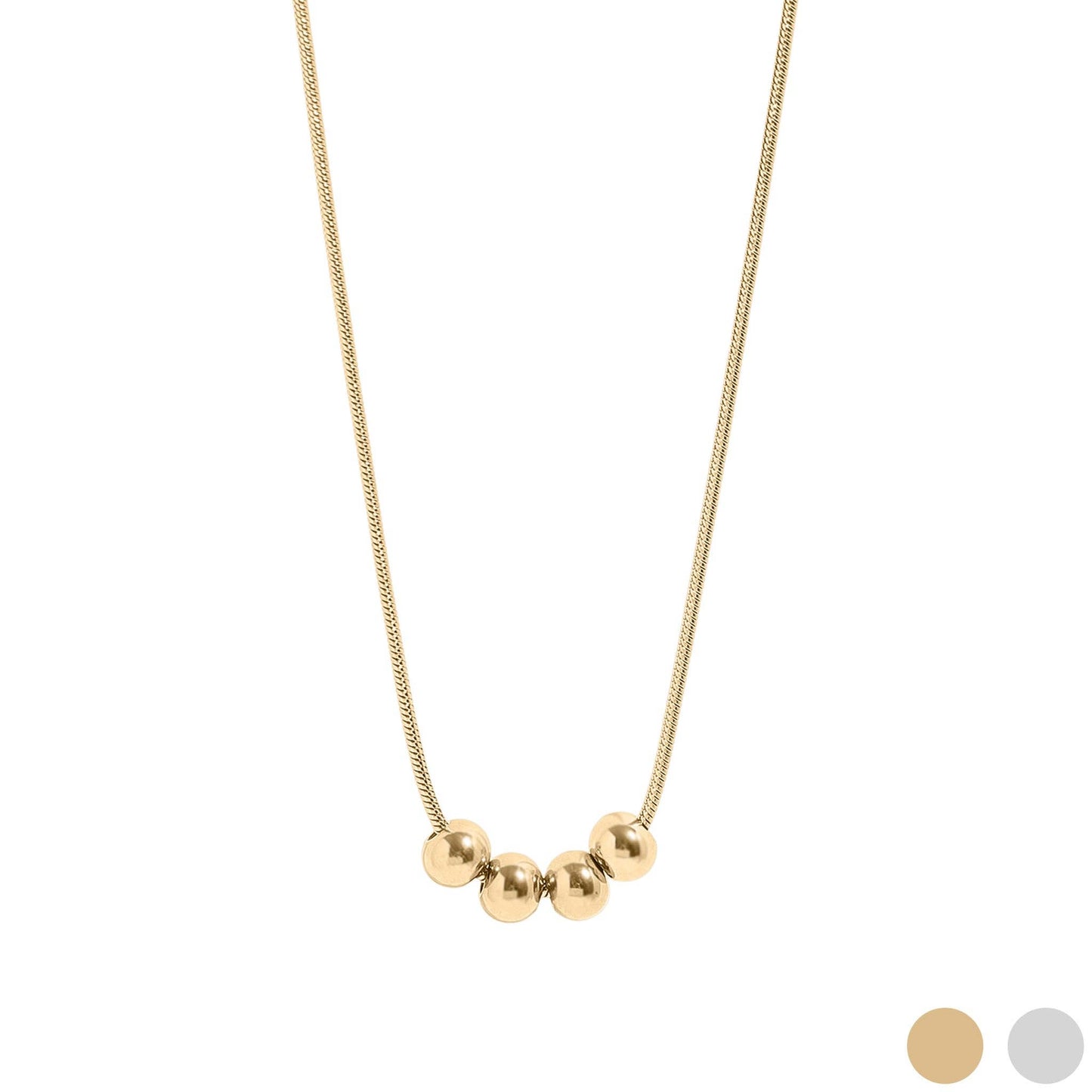 18K Gold PVD Stainless Steel Adjustable Ball Charm Necklace: Gold