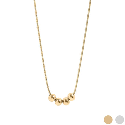 18K Gold PVD Stainless Steel Adjustable Ball Charm Necklace: Gold