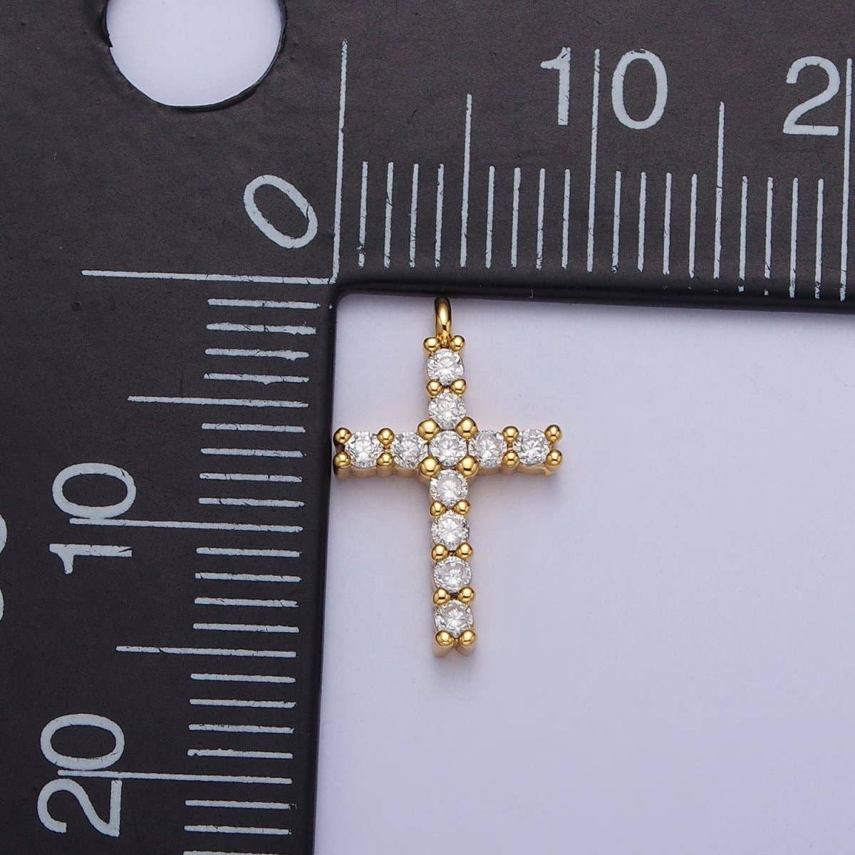 14K Gold Filled 15mm Micro Paved CZ Religious Cross Charm in Gold & Silver | C877: Gold