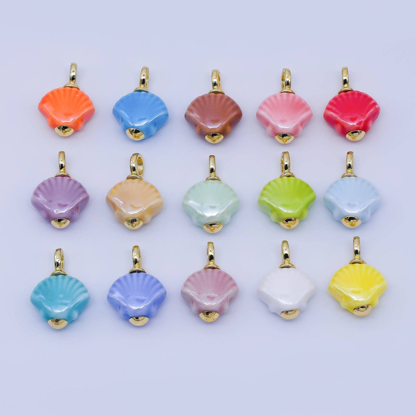 24K Gold Filled 12mm Handmade Ceramic Clam Seashell Charm | AF1577 - 1582: Light Green