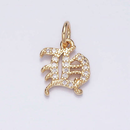 16K Gold Filled Initial Letter Old English Font Personalized Micro Paved Add-On Charm | A-572-A-584: ALL INITIAL