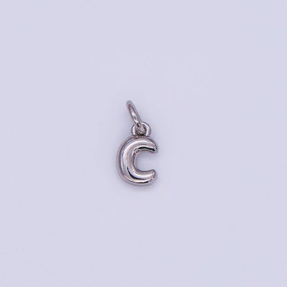 White Gold Filled 10mm Initial Letter Chubby Balloon Mini Charm | A029 - A041: Letters Set