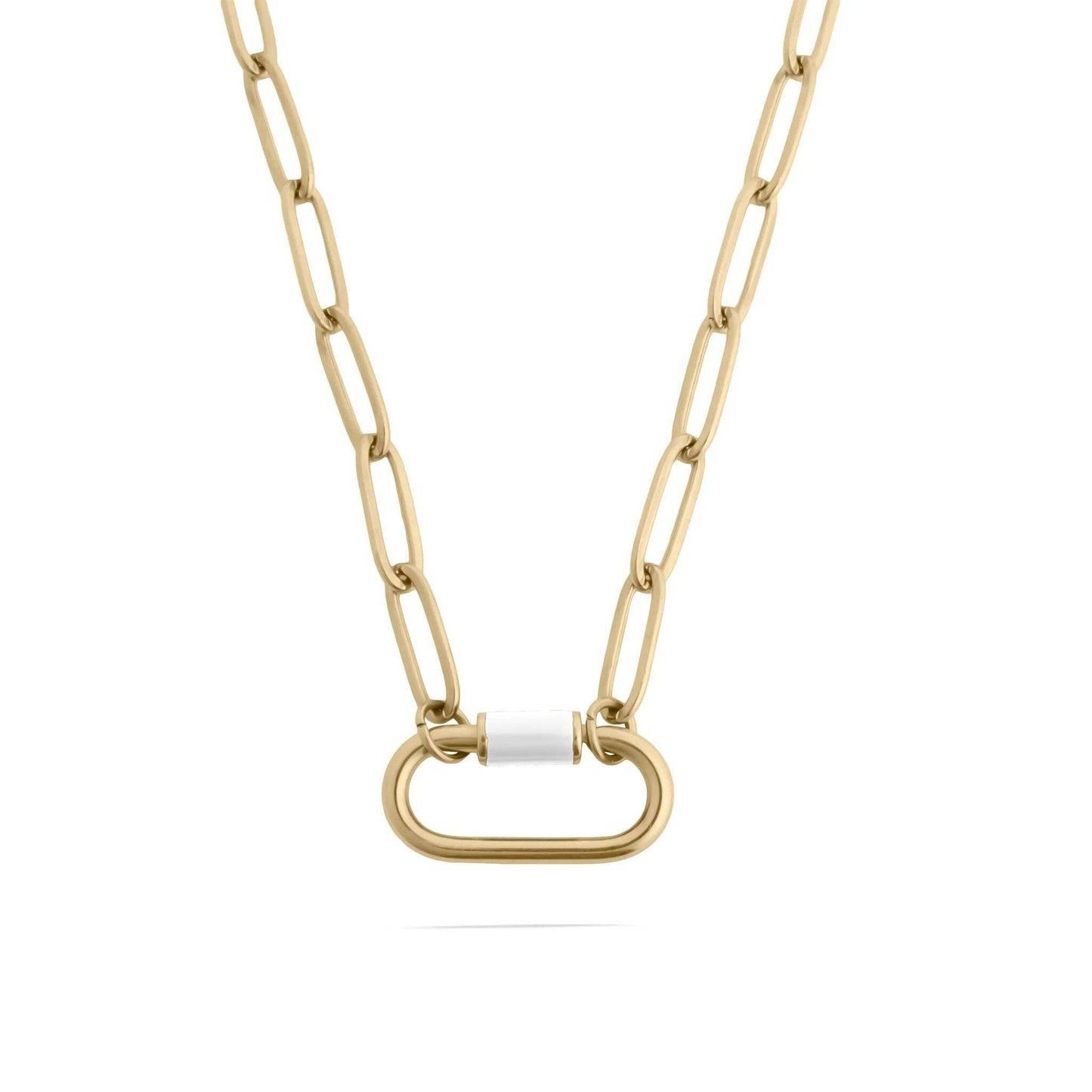 18K Gold PVD Colorful Carabiner Necklace: Pink / 18"+2"