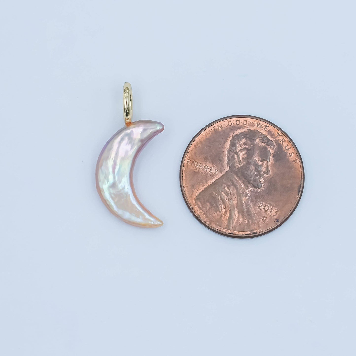 24K Gold Filled 23mm Freshwater Pearl Crescent Moon Celestial Pendant | P1660.