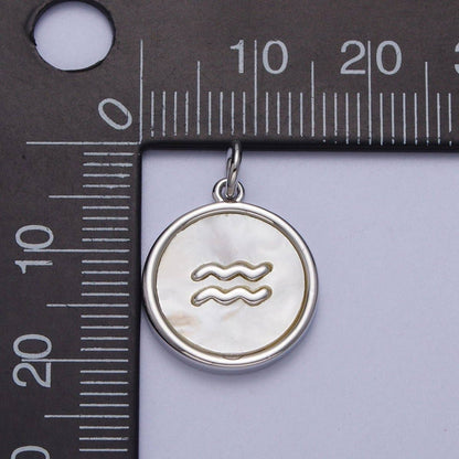 White Gold Filled Zodiac Signs Shell Pearl Round Coin Astrology Horoscope Silver Charm | A-A1731-A-A1736: Leo