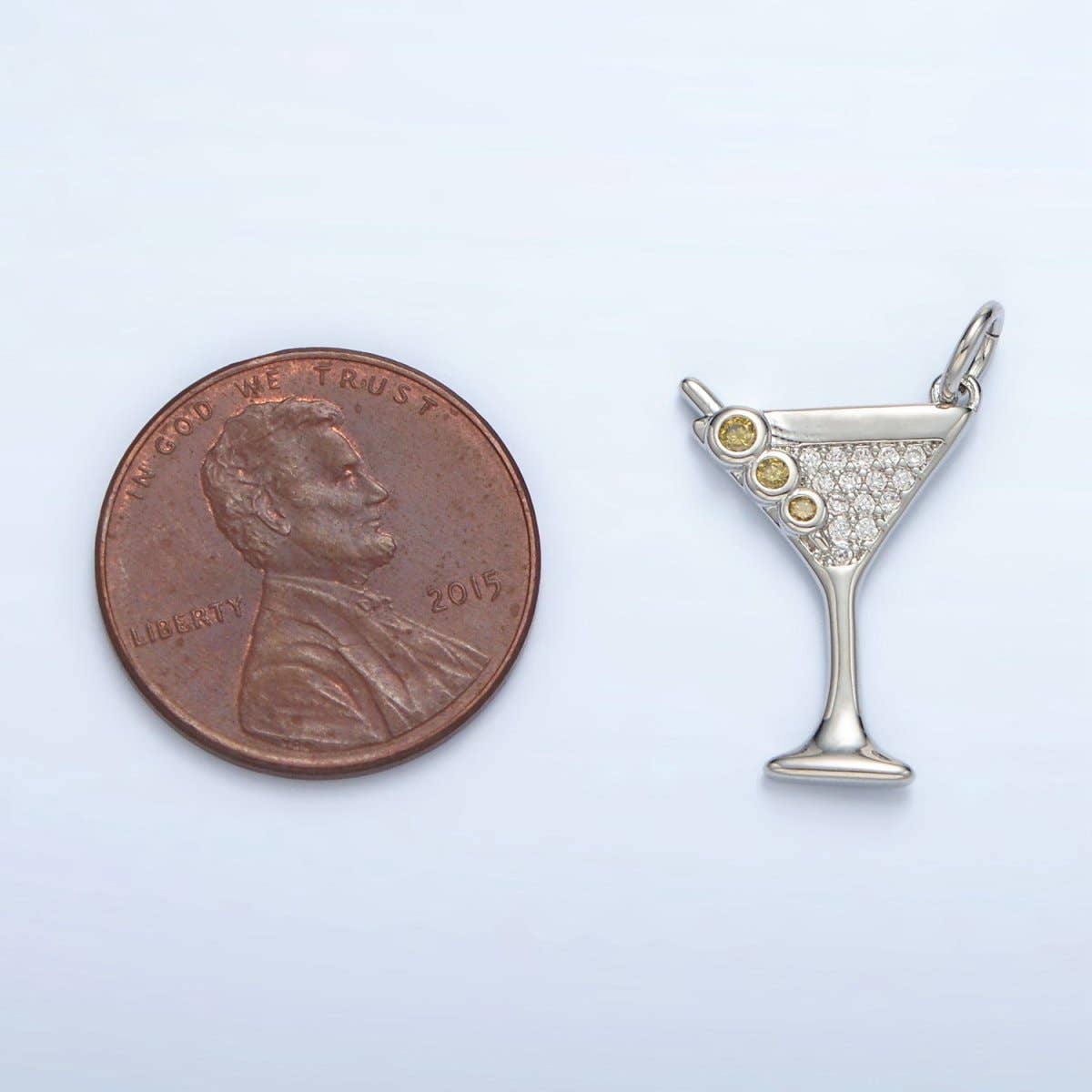 14K Gold Filled Micro Paved CZ Mini Martini Alcohol Drinks Charm in Gold & Silver | M502: Silver