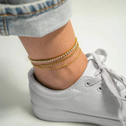 18K Gold Figaro Chain Bracelet / Anklet: 10" / 4mm