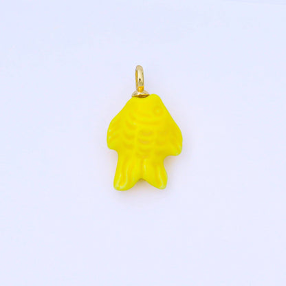 24K Gold Filled 25mm Orange, Red, Yellow, Blue, Green, Teal Fish Ceramic Porcelain Drop Charm | C960 - C963: Red