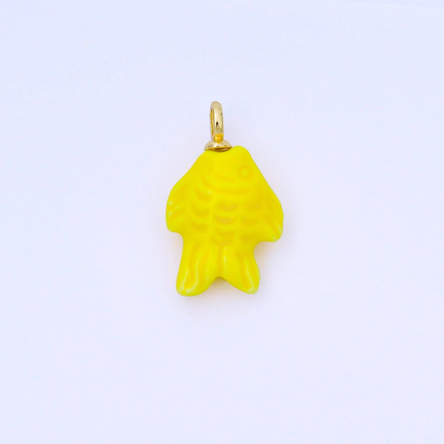 24K Gold Filled 25mm Orange, Red, Yellow, Blue, Green, Teal Fish Ceramic Porcelain Drop Charm | C960 - C963: Green