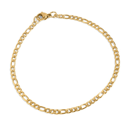 18K Gold Figaro Chain Bracelet / Anklet: 10" / 4mm