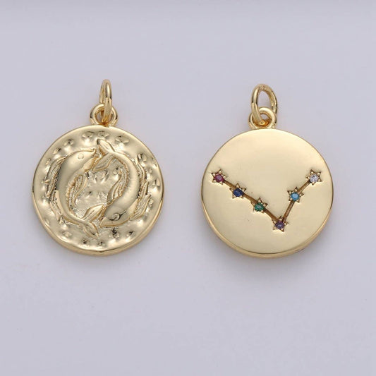 14K Gold Filled Zodiac Constellation Charms, Zodiac Symbol, Horoscope Charm, Gold Astrological Zodiac Signs, Double Sided Charm Pendant | A-A1707-A-A1712: Pisces