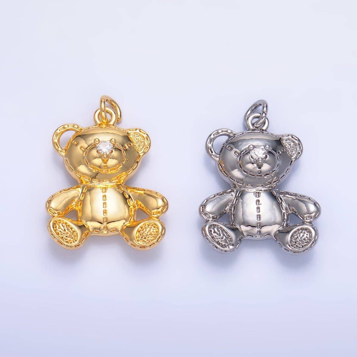 24K Gold Filled Teddy Bear Toy Animal Charm in Gold & Silver | W364: Silver