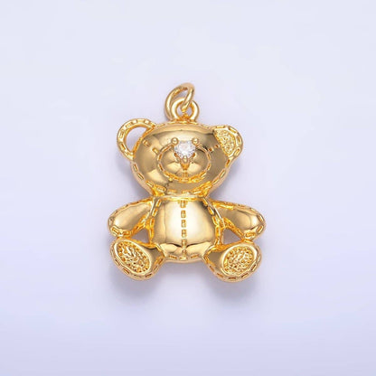 24K Gold Filled Teddy Bear Toy Animal Charm in Gold & Silver | W364: Silver